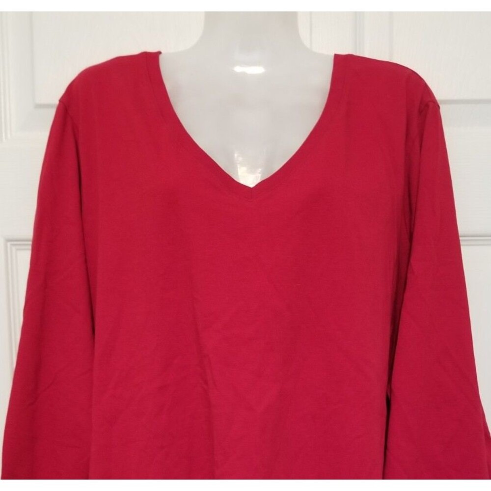 Woman Within Women's Red Tee Style Top V-Neck 3/4 Sleeve Classic Size 30/32